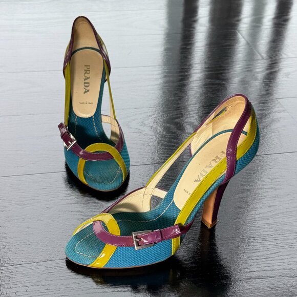 Prada Blue Purple Green Heels - Picture 2 of 6